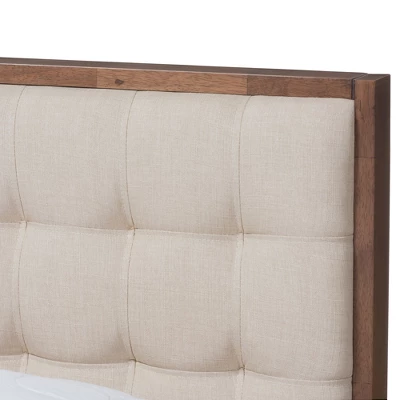 Soloman Mid - Century Modern Fabric And Walnut Finished Wood Platform Bed - Baxton Studio - Image 3