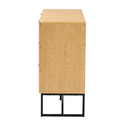 Sawyer Wood And Metal 6 Drawer Storage Cabinet With Natural Rattan Oak Brown/Black - Baxton Studio - Image 4