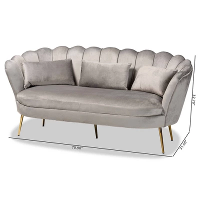 Genia Velvet Fabric Upholstered And Metal Sofa Gray/Gold - Baxton Studio - Image 11