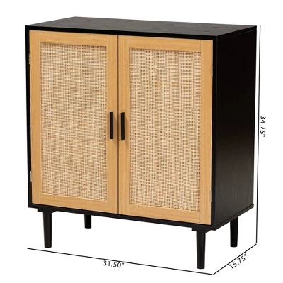 Maureen Wood And Rattan 2 Door Storage Cabinet Espresso/Natural Brown - Baxton Studio - Image 9