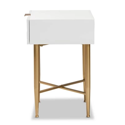 Marcin Wood And Metal 1 Drawer Nightstand White/Gold - Baxton Studio - Image 5