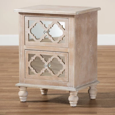 Celia Wood And Mirror 2 Drawer Quatrefoil Nightstand Natural - Baxton Studio - Image 7
