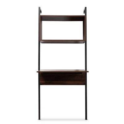 Fariat Walnut Wood And Metal Display Shelf With Desk Brown/Black - Baxton Studio