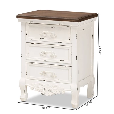 Levron And Antique Wood 3 Drawer Nightstand Walnut Brown/Antique White - Baxton Studio - Image 4