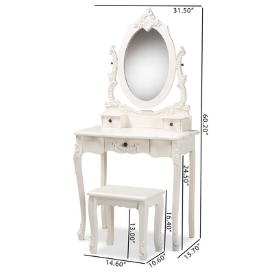 2pc Macsen Wood Vanity Set With Adjustable Mirror White - Baxton Studio - Image 10