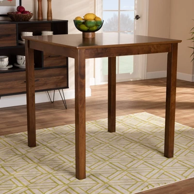 Lenoir Wood Square Counter Height Pub Table Walnut - Baxton Studio - Image 3