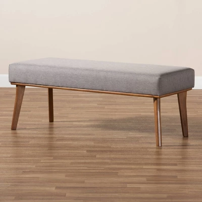 Odessa Mid-Century Modern Fabric Upholstered Wood Dining Bench Walnut/Brown - Baxton Studio - Image 5