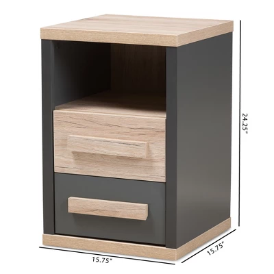 Pandora Modern And Contemporary Two-Tone 2 Drawer Nightstand Dark Gray - Baxton Studio - Image 9
