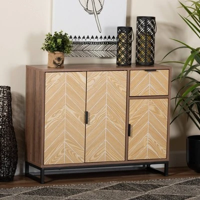 Josephine Two-Tone Wood And Metal 3 Door Sideboard Walnut Brown/White/Black - Baxton Studio - Image 3