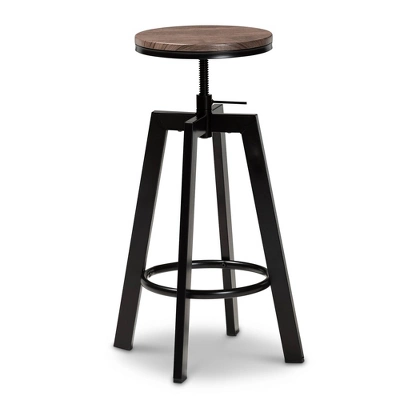 3pc Metal And Maritta Wood Height Adjustable Bar Pub Dining Set Walnut/Black - Baxton Studio - Image 2