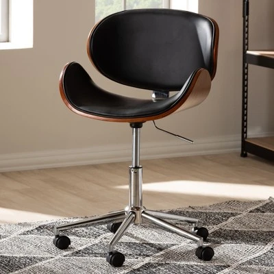 Baxton Studio Ambrosio Faux Leather Upholstered Chrome Finished Metal Adjustable Office Chair Black - BaxtonStudio - Image 3