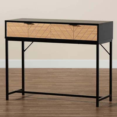 Jacinth Two-Tone Wood And Metal 2 Drawer Console Table Black/Natural Brown - Baxton Studio - Image 8