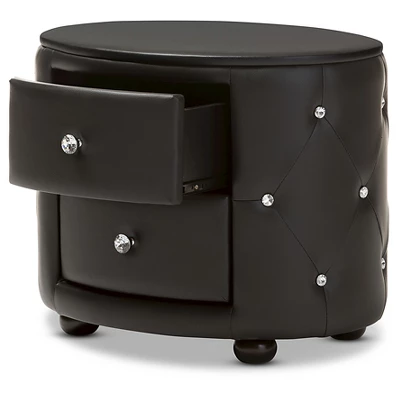Davina Hollywood Glamour Style Oval 2 - Drawer Faux Leather Upholstered Nightstand - Baxton Studio - Image 2