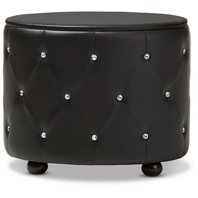 Davina Hollywood Glamour Style Oval 2 - Drawer Faux Leather Upholstered Nightstand - Baxton Studio - Image 4