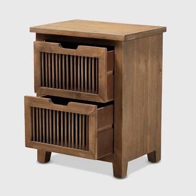 Clement 2 Drawer Wood Spindle Nightstand Brown - Baxton Studio