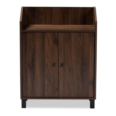 Rossin Walnut Finished 2 Door Wood Entryway Shoe Storage Cabinet With Open Shelf Brown - Baxton Studio - Image 8