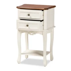 2 Drawer Darla Wood Nightstand White/Cherry Brown - Baxton Studio