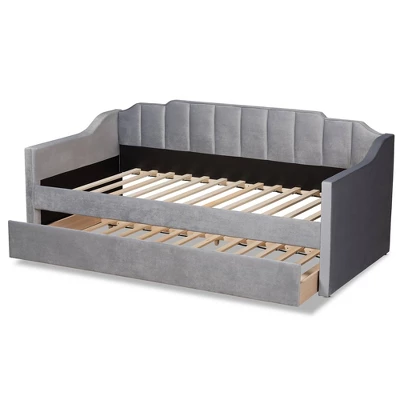 Lennon Velvet Fabric Upholstered Daybed With Trundle - Baxton Studio - Image 4