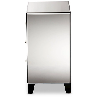 Chevron Modern And Contemporary Hollywood Regency Glamour Style Mirrored 3 - Drawers Nightstand Bedside Table - Baxton Studio - Image 2