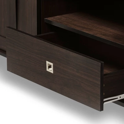 Unna Wood TV Cabinet With 2 Sliding Doors And Drawer TV Stand For TVs Up To 70" Dark Brown - Baxton Studio - Image 3