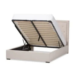 Queen Taylor Modern And Contemporary Fabric Upholstered Gas Lift Platform Bed Light Beige - Baxton Studio