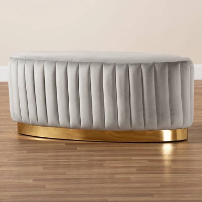 Kirana Velvet Fabric Upholstered And PU Leather Ottoman Gold - Baxton Studio - Image 5
