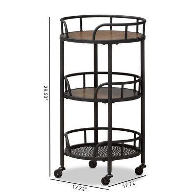 Bristol Rustic Industrial Style Metal And Wood Mobile Serving Cart - Brown - Baxton Studio - Image 5