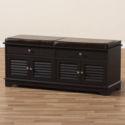 Leo Modern And Contemporary Wood 2 Drawer Shoe Storage Bench Dark Brown - Baxton Studio - Image 9
