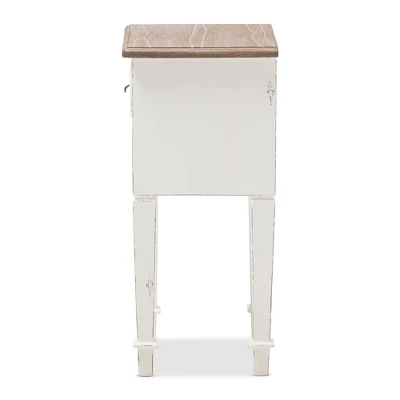 Dauphine 1 Drawer Provincial Style Oak And Distressed Finish Wood Nightstand White - Baxton Studio - Image 3