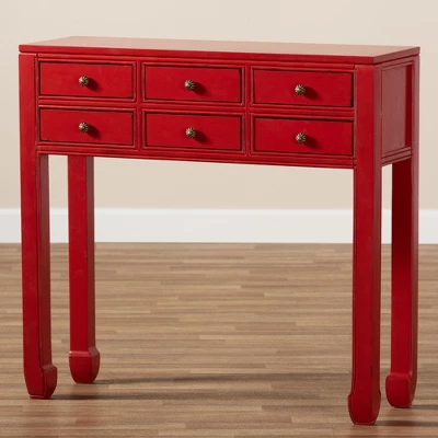 Pomme Accent 6 Drawer Console Table Red - Baxton Studio - Image 2