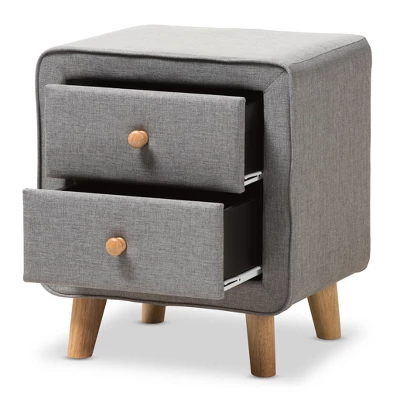 Jonesy Mid - Century Fabric Upholstered 2 - Drawer Nightstand - Gray - Baxton Studio - Image 3