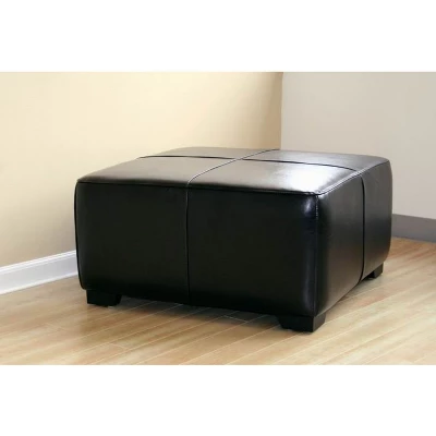 Full Leather Square Ottoman Footstool Black - Baxton Studio - Image 2