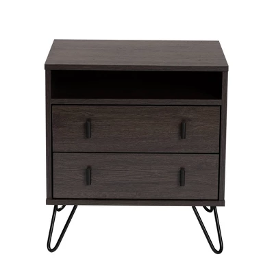 Glover Wood And Metal 2 Drawer Nightstand Brown/Gold - Baxton Studio - Image 3