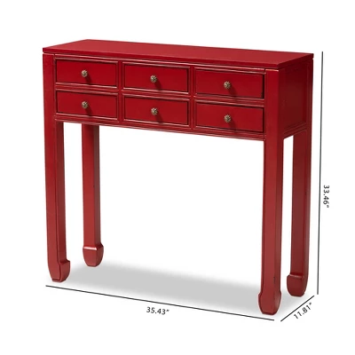 Pomme Accent 6 Drawer Console Table Red - Baxton Studio - Image 3