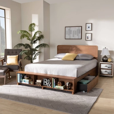 4 Drawer Vita Modern Transitional Wood Platform Storage Bed Walnut/Brown - Baxton Studio - Image 9