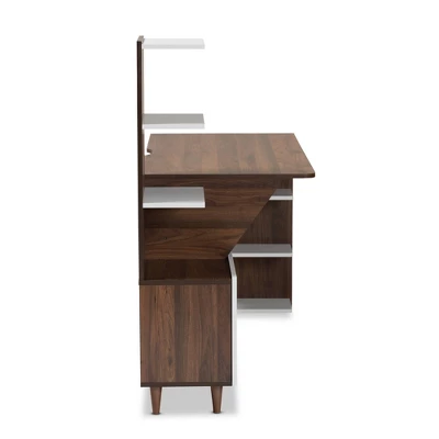 Tobias Two-Tone Wood Storage Computer Desk With Shelves Walnut - Baxton Studio - Image 4
