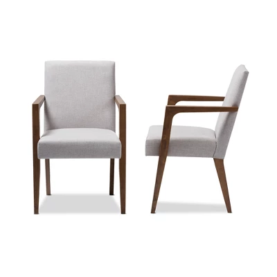 Set Of 2 Andrea Mid - Century Modern Upholstered Wooden Armchair - Grayish Beige - Baxton Studio - Image 2
