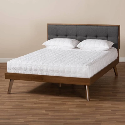 Alke Fabric Upholstered Walnut Finished Platform Bed - Baxton Studio - Image 6