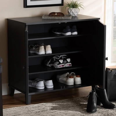 Shelf Wood Shoe Storage Cabinet Glidden Finished Dark Gray - Baxton Studio - Image 3