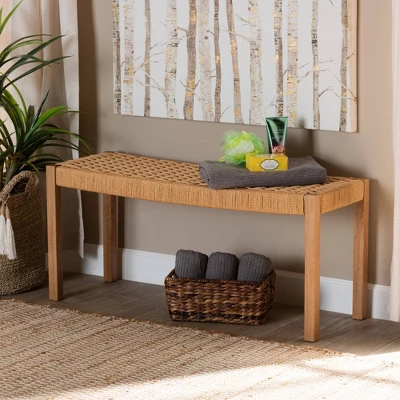 Pacari Rustic Transitional Wood Hemp Accent Bench Oak Brown - Baxton Studio - Image 2