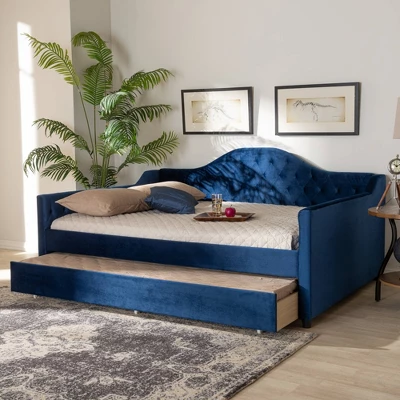 Perry Velvet Daybed With Trundle - Baxton Studio - Image 3
