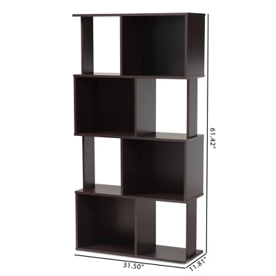 61.42" Riva Geometric Wood Bookshelf Dark Brown - Baxton Studio - Image 5