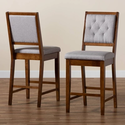 2pc Gideon Fabric Upholstered And Wood Counter Height Barstool Set - Baxton Studio - Image 7