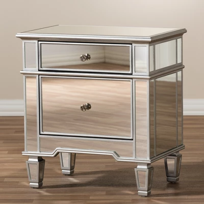 Sussie Hollywood Regency Glamour Style Mirrored 2 - Drawer Nightstand - Baxton Studio - Image 7