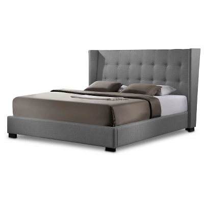 King Favela Linen Modern Bed With Upholstered Headboard Gray - Baxton Studio - Image 2