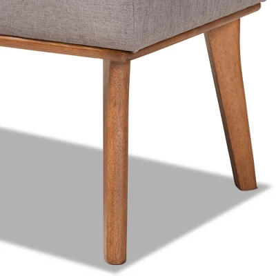 Odessa Mid-Century Modern Fabric Upholstered Wood Dining Bench Walnut/Brown - Baxton Studio - Image 3