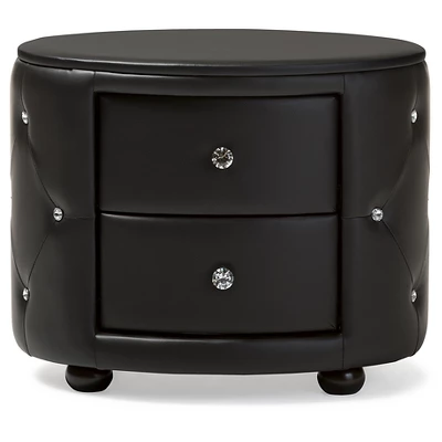 Davina Hollywood Glamour Style Oval 2 - Drawer Faux Leather Upholstered Nightstand - Baxton Studio
