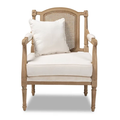 Clemence Upholstered Whitewashed Wood Accent Chair Ivory/Oak - Baxton Studio - Image 9