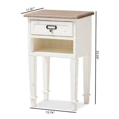Dauphine 1 Drawer Provincial Style Oak And Distressed Finish Wood Nightstand White - Baxton Studio - Image 7