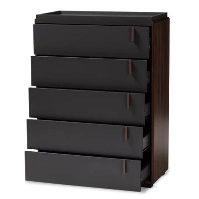 5 Drawer Rikke Two-Tone Wood Chest Brown - Baxton Studio - Image 7
